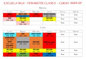 HORARIO ACTIVIDADES ESCUELA WUJI 2024-2025