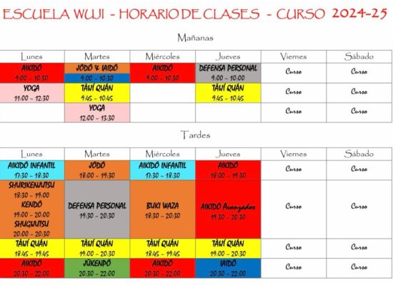 HORARIO ACTIVIDADES ESCUELA WUJI 2024-2025