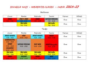 HORARIO ACTIVIDADES ESCUELA WUJI 2024-2025