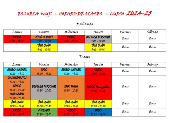 HORARIO ACTIVIDADES ESCUELA WUJI 2024-2025